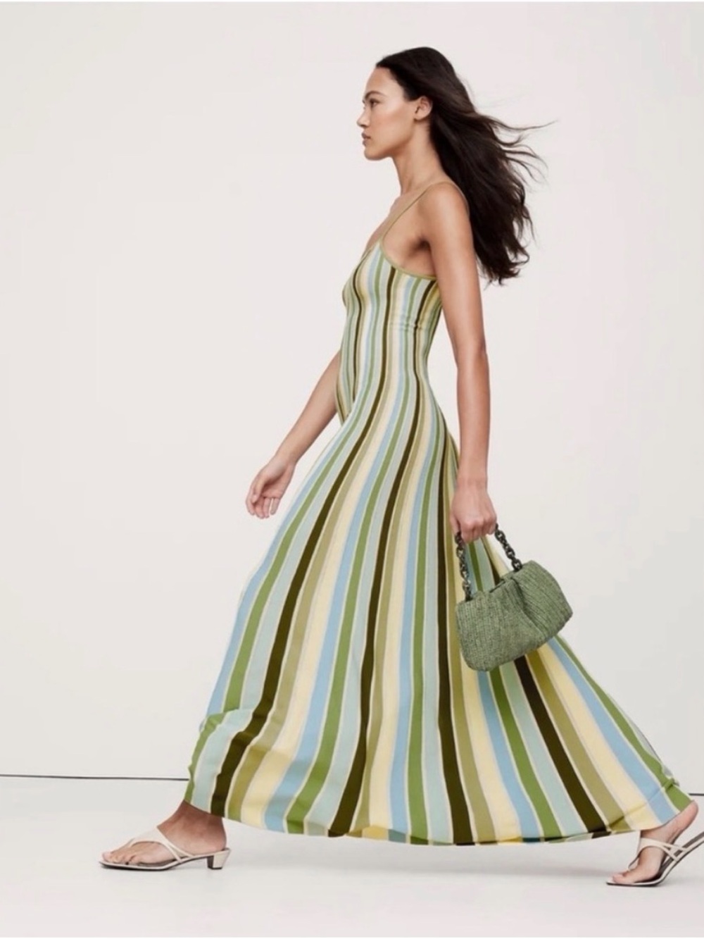 Banana Republic Sculpted Stripe Maxi Dress, Yellow Stripe, Size Small
